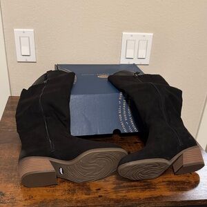 Dr. Scholl's Black Suede Heeled Knee Boots